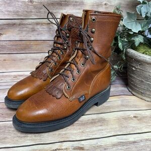 Justin Boots Men's Tan Leather Lace-Up Boots. Size 8.5D.
